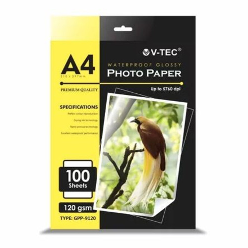 

V-TEC GLOSSY PHOTO PAPER GPP-9120 WP A4 120GSM ISI 100 SHEETS