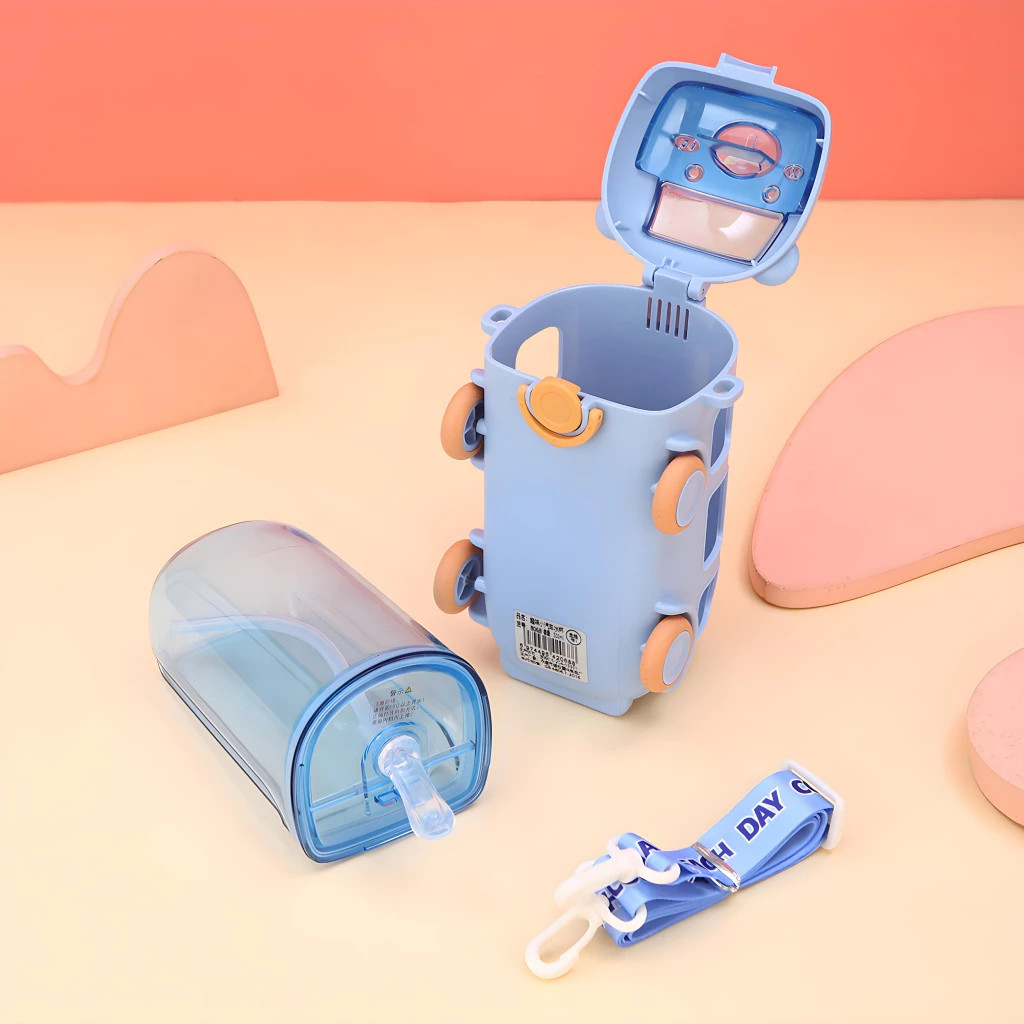 9oi Botol Minum Anak Sekolah Tempat Air Minum Perempuan Laki-laki BUS MOBIL Karakter Lucu Sedotan