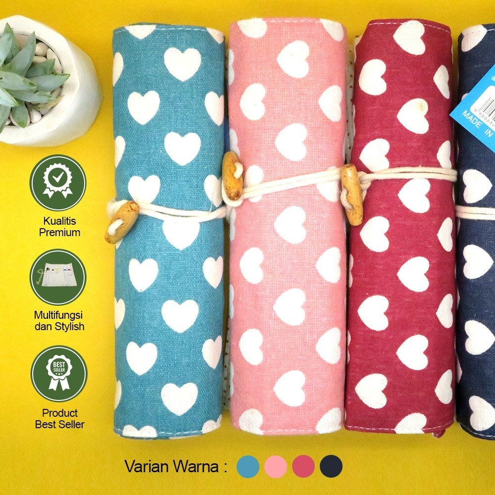

Pencil Case Roll / Tas Pensil Gulung Bahan Kain Canvas / Tempat Pensil Warna Gulung Motif Estetik
