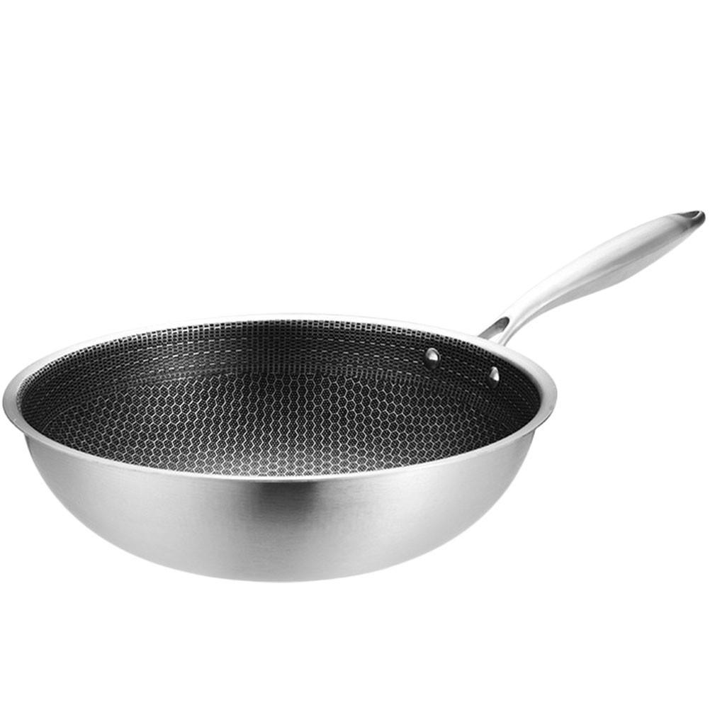 Stainless Steel Wok Restaurant Frying Pan Honeycomb Heater Griddle Kitchen Cookware Uncoated Everyda