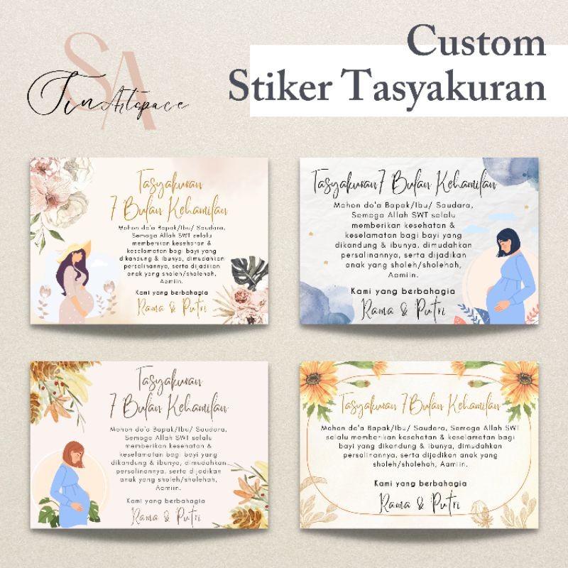 

Cetak Kartu/Stiker Tasyakuran Kehamilan 4 Bulan 7 Bulan, Syukuran Kehamilan, Custom 7 bulanan kehamilan