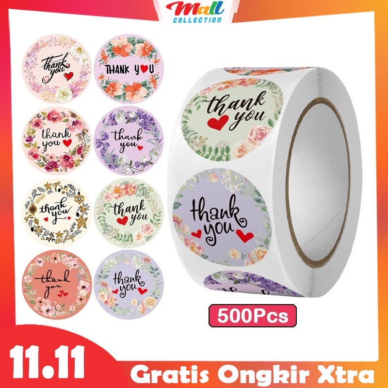 

MALL - Sticker Thankyou 1Roll (500Pcs) Label Segel Order Packing Motif Bunga Love Serbaguna STC01