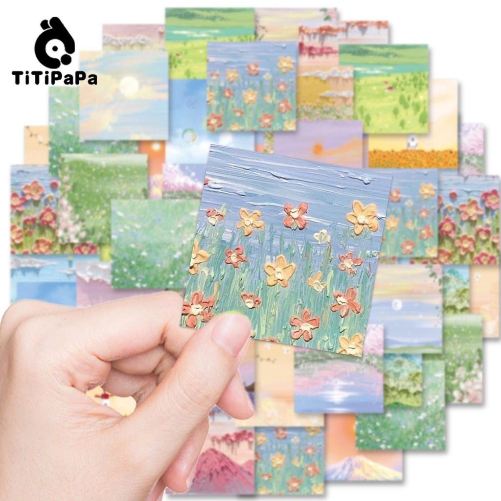 

46 Buah Kartun Retro Stiker Lukisan Minyak Pastoral,Dekoratif Notebook Sepeda Skateboard Seluler DIY