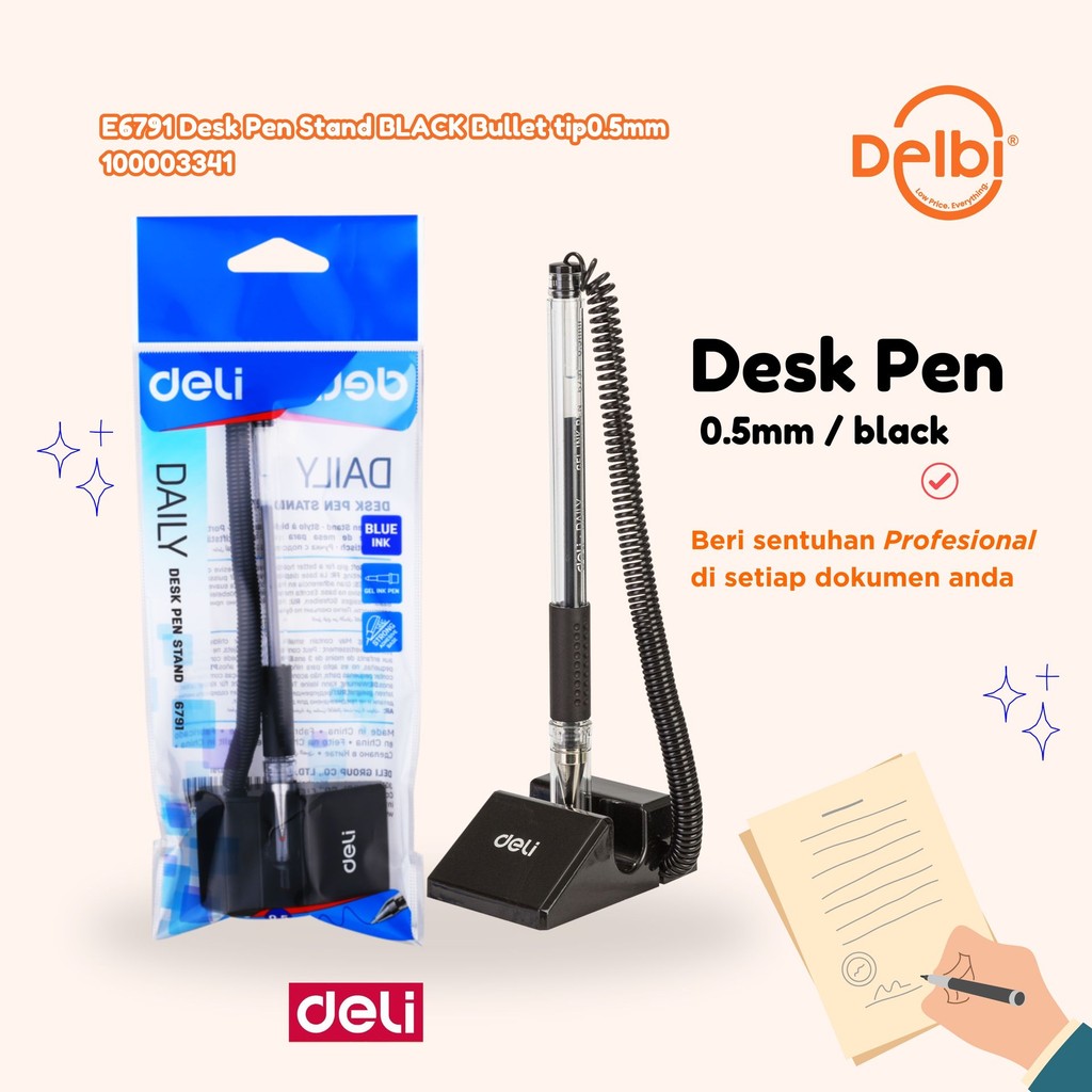 

Deli Stand Pen/Pulpen Meja Warna Hitam dengan Lem Kuat Gel 0.5mm - E6791 Desk Pen Stand BLACK Bullet tip0.5mm