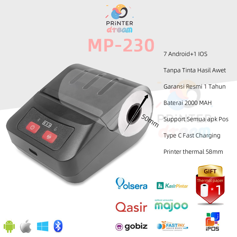 Printer Thermal Kasir Portable  BLUEPRINT  58 Bluetooth Printer Mobile Kasir Thermal  Android+IOS  F