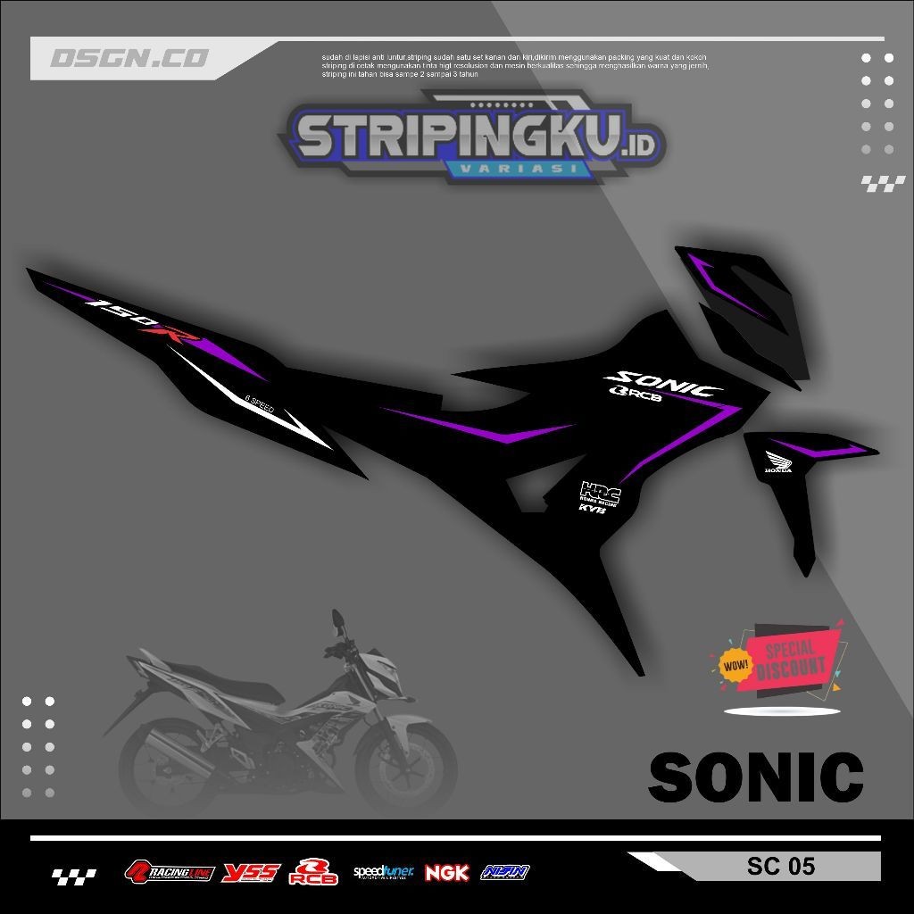 Striping Variasi Honda Sonic 150R / Sticker Honda Sonic variasi motif simple keren kode 05