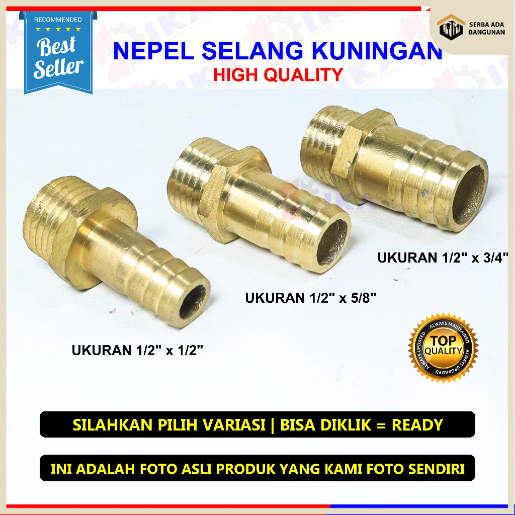 NEPEL SELANG FULL KUNINGAN  KONEKTOR DRAT LUAR SPRAYER GUN 1/2" X 1/2" X 3/4" X 5/8" X Nepel Selang 