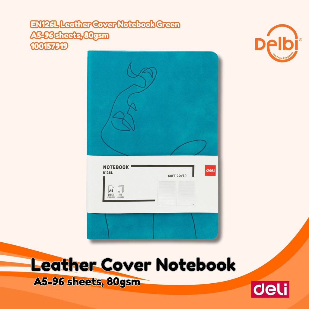 

Deli Leather Cover Notebook / Buku Catatan / Agenda Sampul Kulit A5 96 Lembar EN126L Leather Cover Notebook Green A5-96 sheets, 80gsm