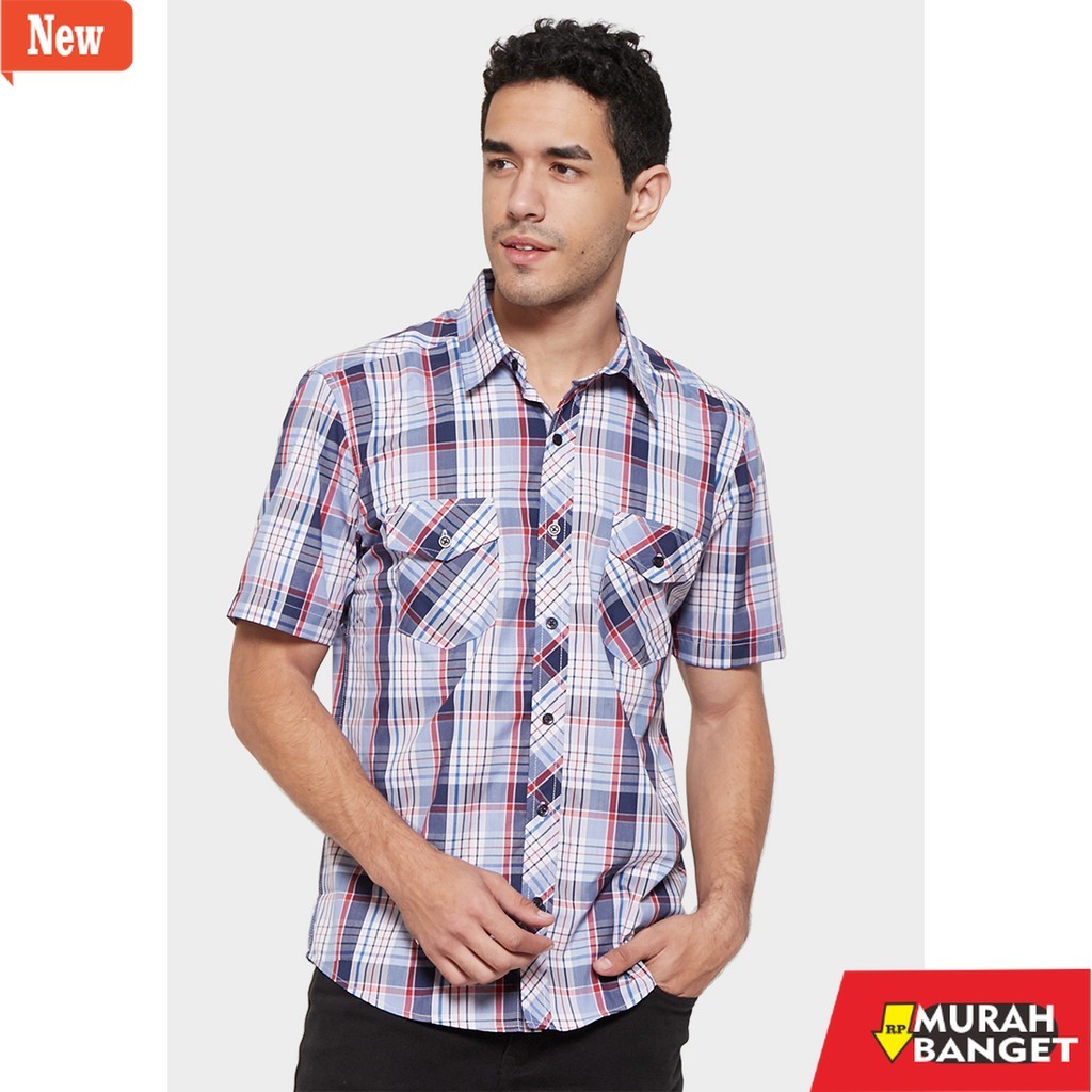 kemeja kotak kotak cowok Kemeja Kotak Pria Ungu 7036 Lengan Pendek YEGE