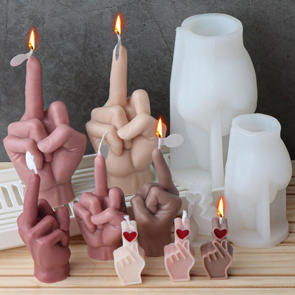 

Creative Love Middle Gesture Candle Making Set Human Hand Heart Finger Soap Resin Silicone Mould Chocolate Desk Decor Gag Gifts