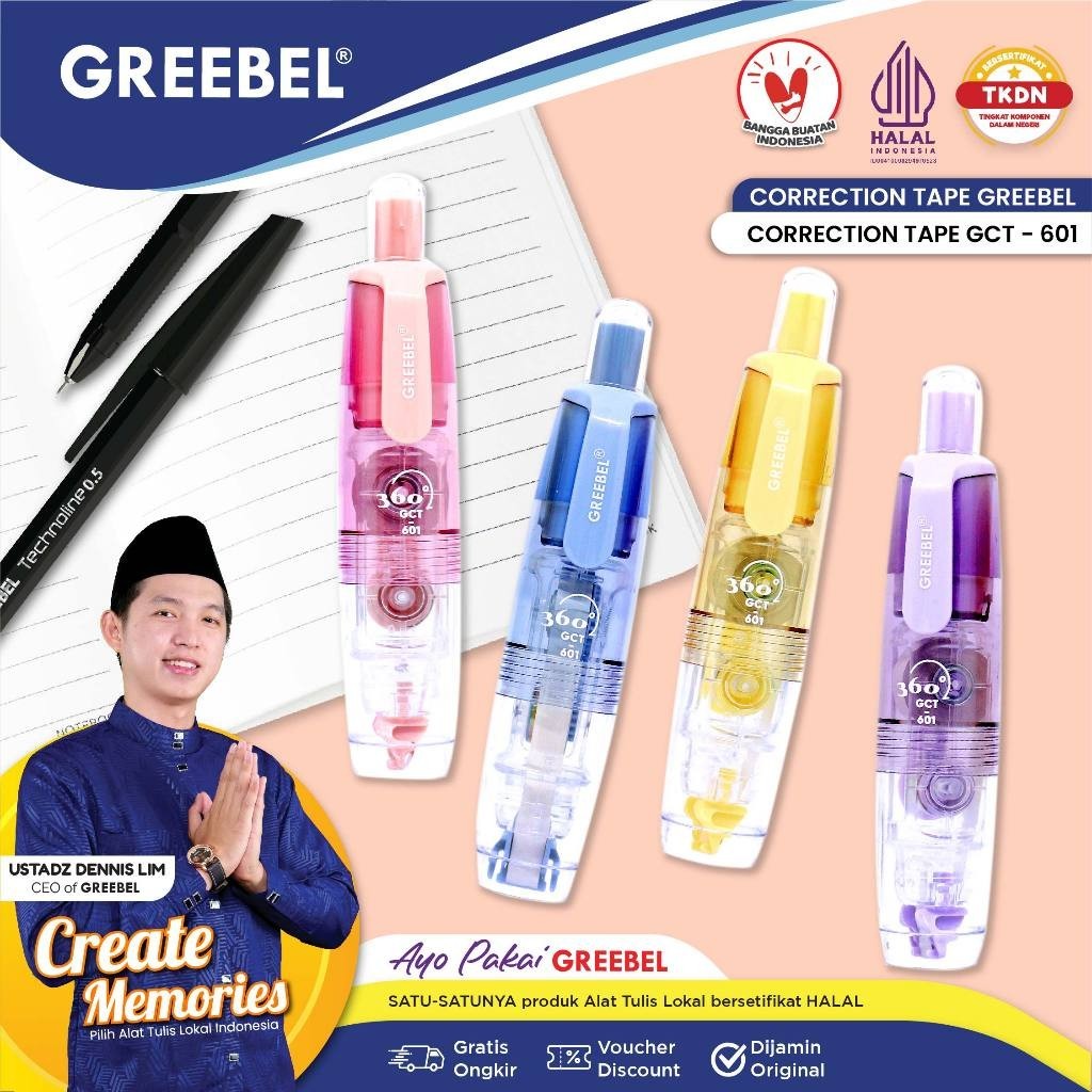 

GREEBEL Correction Tape GCT-601 Lucu Pastel / Tip-ex Kertas Roll, Tipe X Kertas pulpen, Pita Koreksi, Tip X