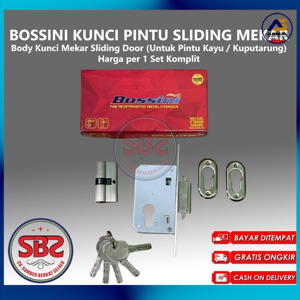 BOSSINI KUNCI MEKAR - KUNCI PINTU SLIDING KAYU - KUNCI SLIDING DOOR KAYU MODEL MEKAR