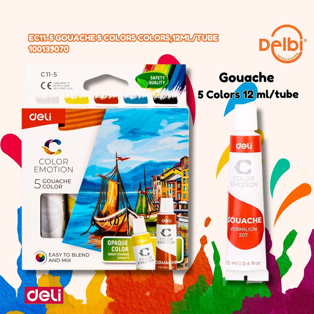 

Deli Gouache / Cat Guas / Cat Air Buram 5 Warna, Kemasan Kotak 12ml EC11-5 Gouache 5 Colors colors,12ml/tube BX24