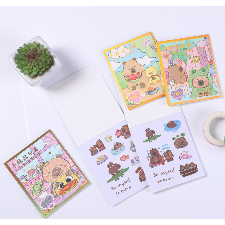 

J2 - 4 buku stiker labubu Sticker lucu capybara sanrio