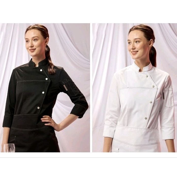 ALIMRAN Baju koki seragam restoran / hotel wanita, baju koki chef wanita premium