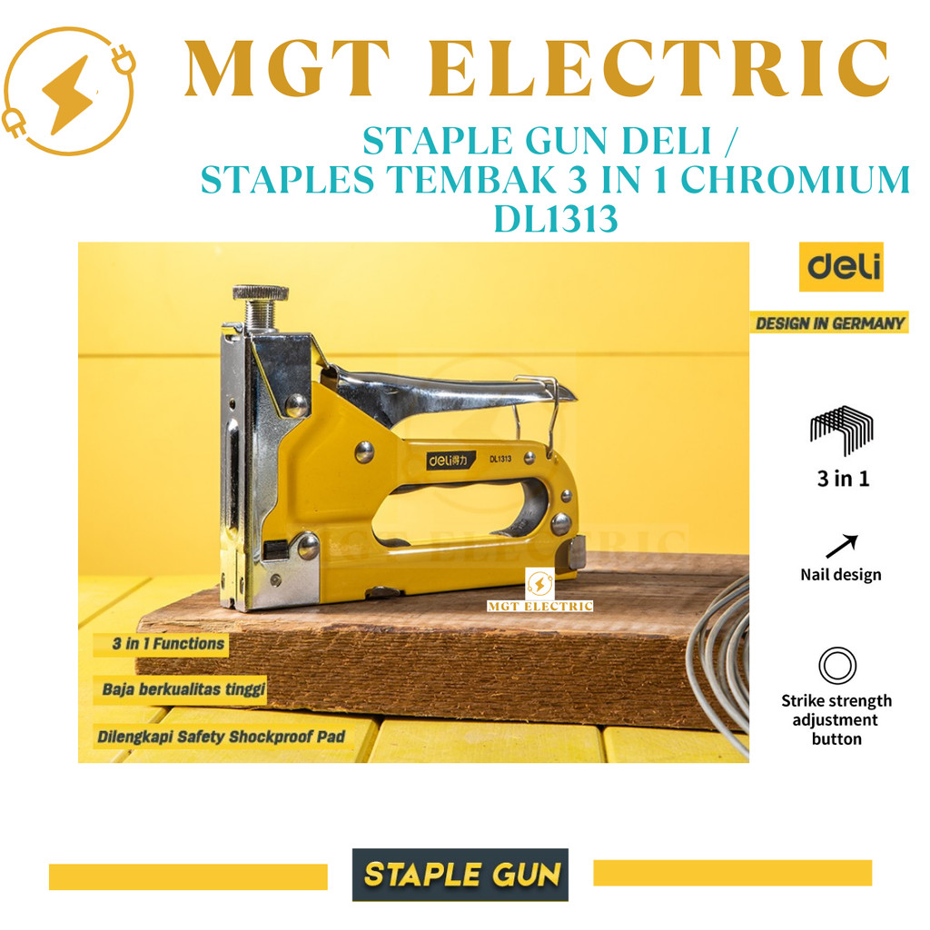 

Staple Gun Deli / Staples Tembak 3 in 1 Chromium Alat Perkakas DL1313