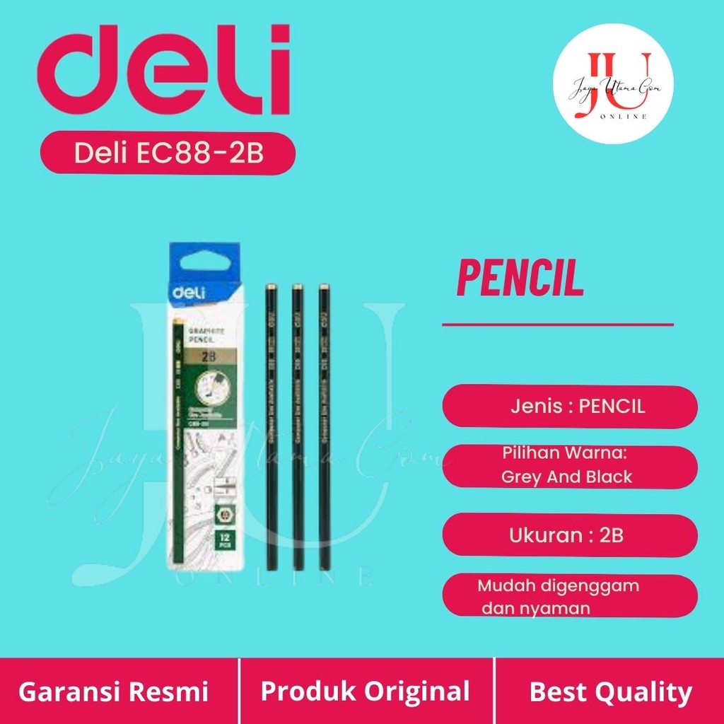 

DELI Pensil 2B Kayu Dengan Penghapus Untuk Komputer / DELI Graphite Pencil For Computer Use EU20200 EC88-2B ORIGINAL