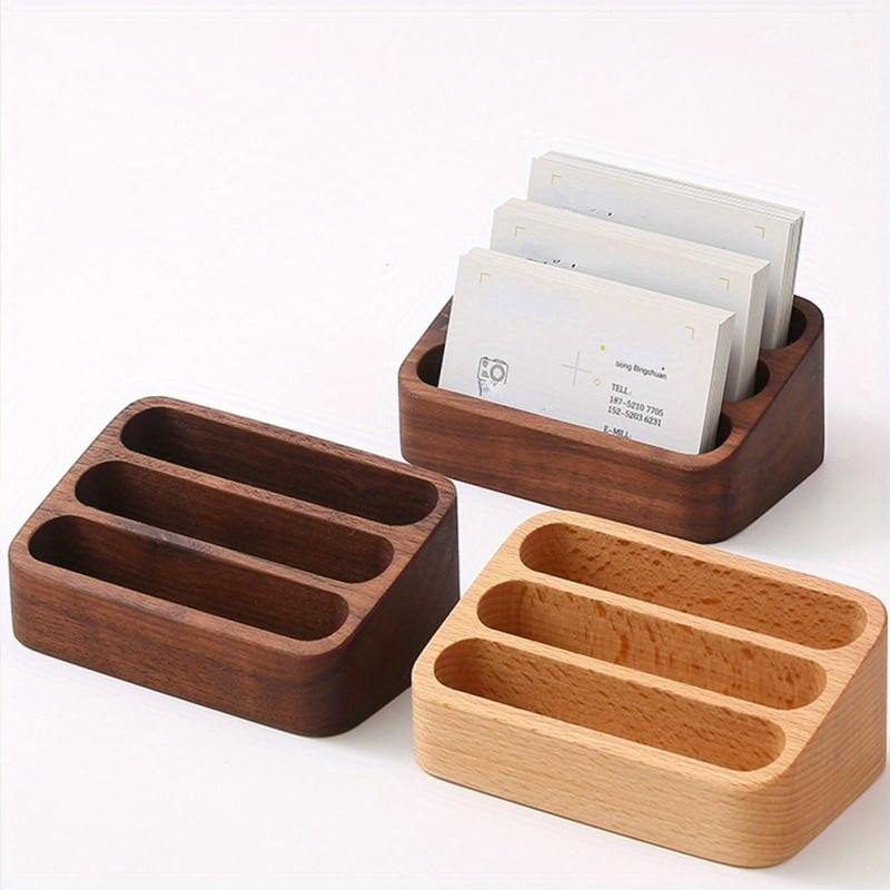 

Wood Desktop Business Card Display Stand Memo Holder Storage Box Wood Card Organizer for Office