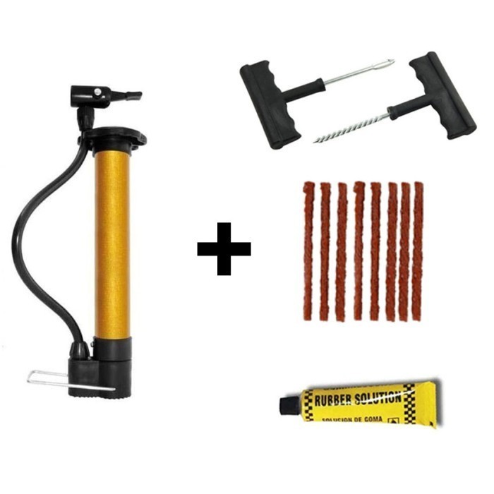 PROMO Paket Tambal Ban Tubless + Pompa Mini Emergency / Paket Alat Tambal Ban Tubelees /alat tambal 