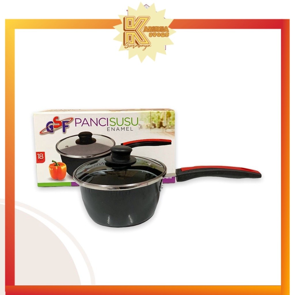 (KA)Panci Susu Enamel Tutup Kaca 20cm |  GSF 4018 Sauce pan GSF G-4018 | Panci Susu Sauce Pan Lapisa
