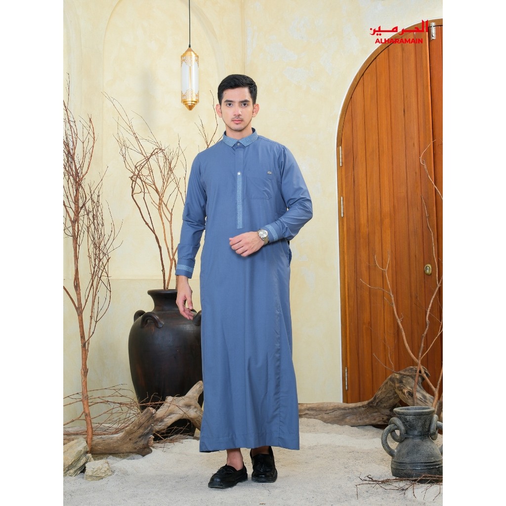 AL Haramain Jubah / Gamis Pria Remaja & Dewasa Premium Resleting (IGH 007) | Biru Gelap | Toska | Ab