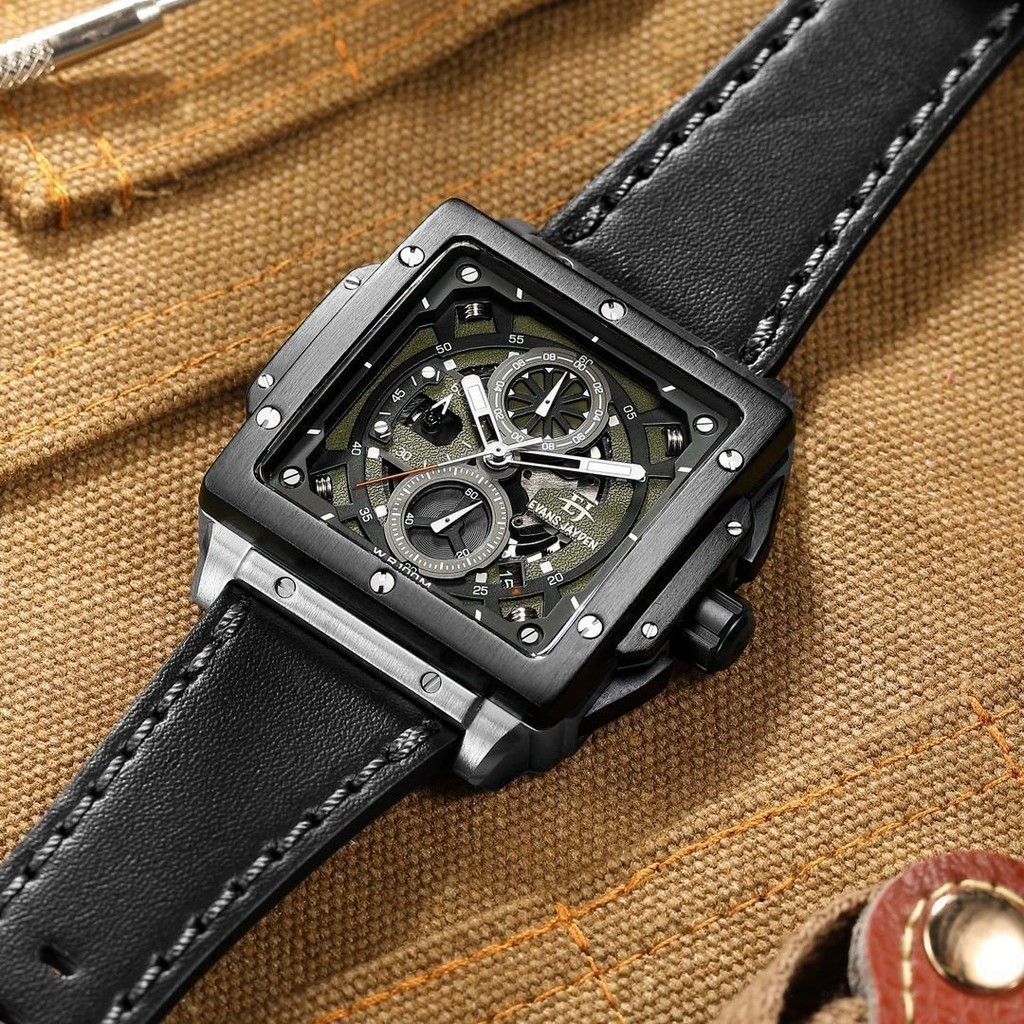 Jam Tangan Pria Evans Jayden 9582 Kulit Kaca Sapphire Water Resistant 10 ATM