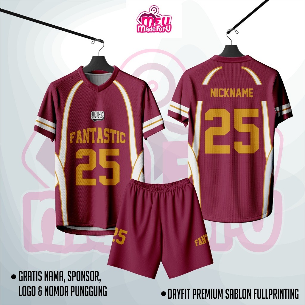 Jersey / Kaos / baju olahraga Baju Wanita/Pria FANTASTIC NEW design MAROON CUSTOM SUKA SUKA DESAIN  