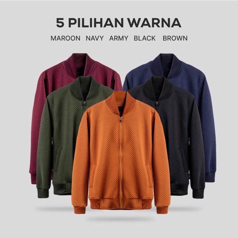 Jaket Comfy Pria Tebal Premium Jaket Pria Comfy Bomber Jacket Kekinian Bahan Diamond Knit Size M - X
