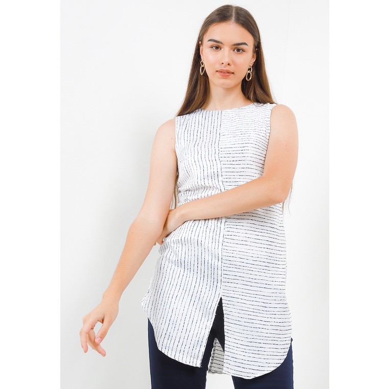 Camry Dress In White Navy Stripes