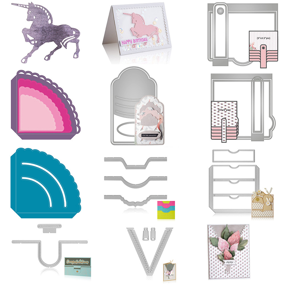 

Fine Horse Petal Pocket Tag With Corner Cutting Dies Zipper Die Cut Set For DIY Scrarpbooking Paper Craft Cards Making New 2023