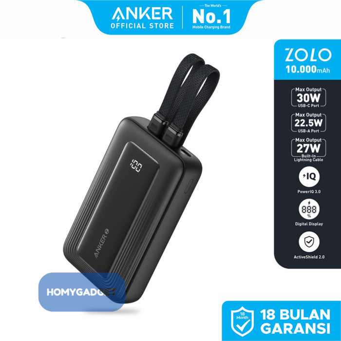 Anker Zolo Power Bank 10.000mAh 30W Max Fast MFi Certified Lightning Cables - A1680