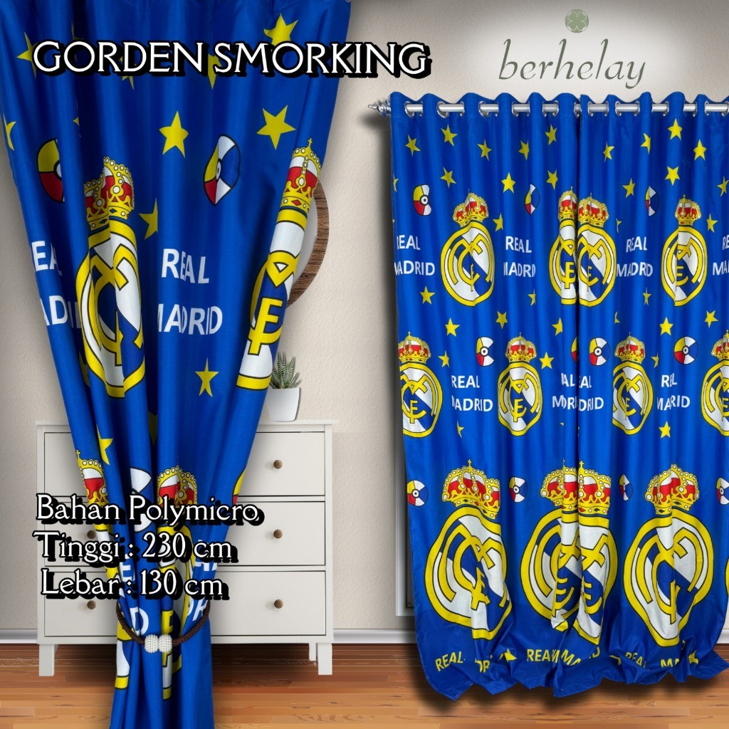 KLIMAUSHOP Gorden Smokring Polymicro Pintu Atau Jendela Motif Bola Real Madrid