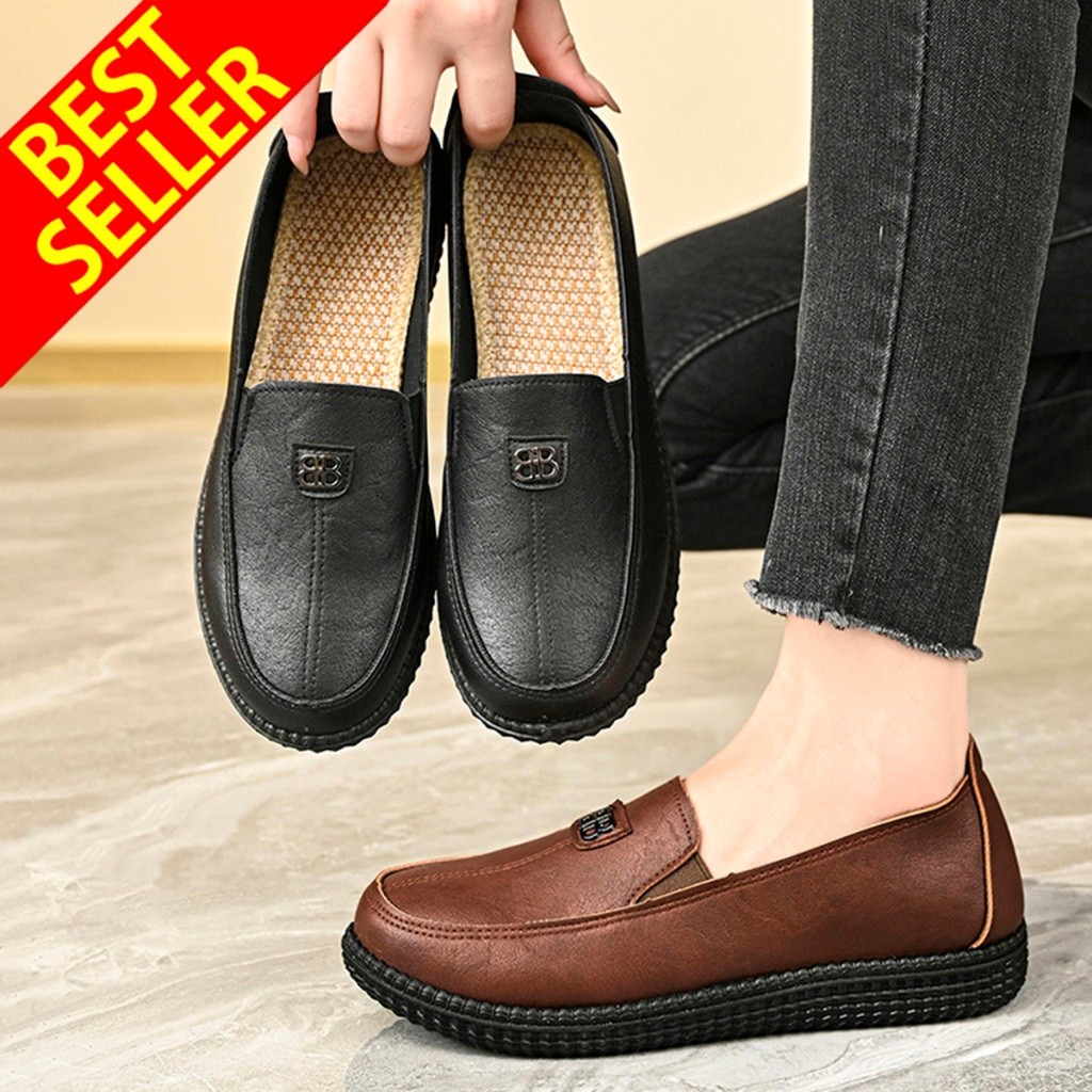 PROMO QINGSHUI Sepatu Flat Wanita Sepatu Kulit Wanita Flatshoes Karet