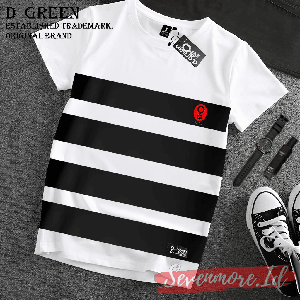 D`GREEN Kaos Distro Original Pria Wanita Motif SALUR HITAM SIMPEL / Baju Wanita / Kaos Distro