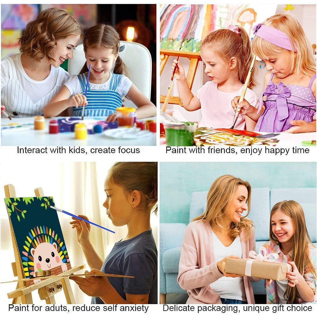 

Mini Cartoon Paint By Numbers Set with Easel for Kids Children Gift DIY Acrylic Oil Painting Kits with Frame for Decor 4X4Inch