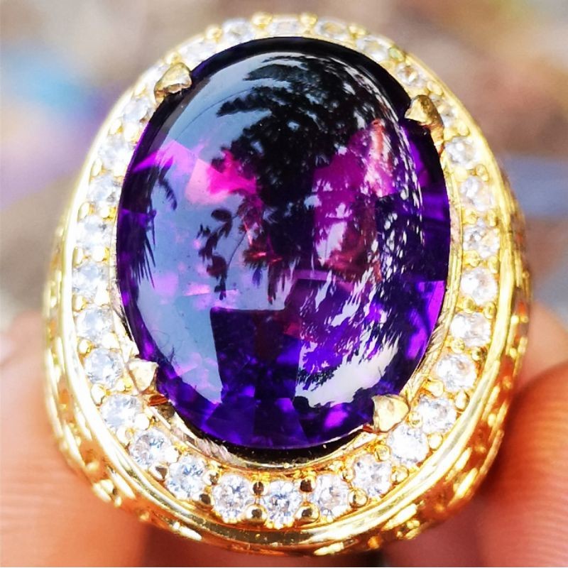 Cod Batu Permata Cincin Natural Kecubung Bungur / Kecubung Kalimantan Clean High Quality