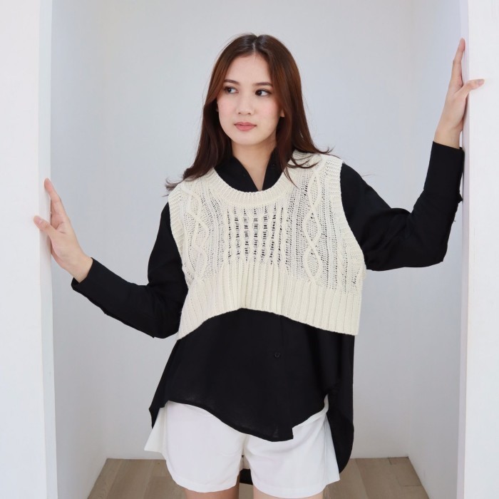 MSMO Adalia Knit Vest / Rompi Fashion / Rompi Rajut - Cream