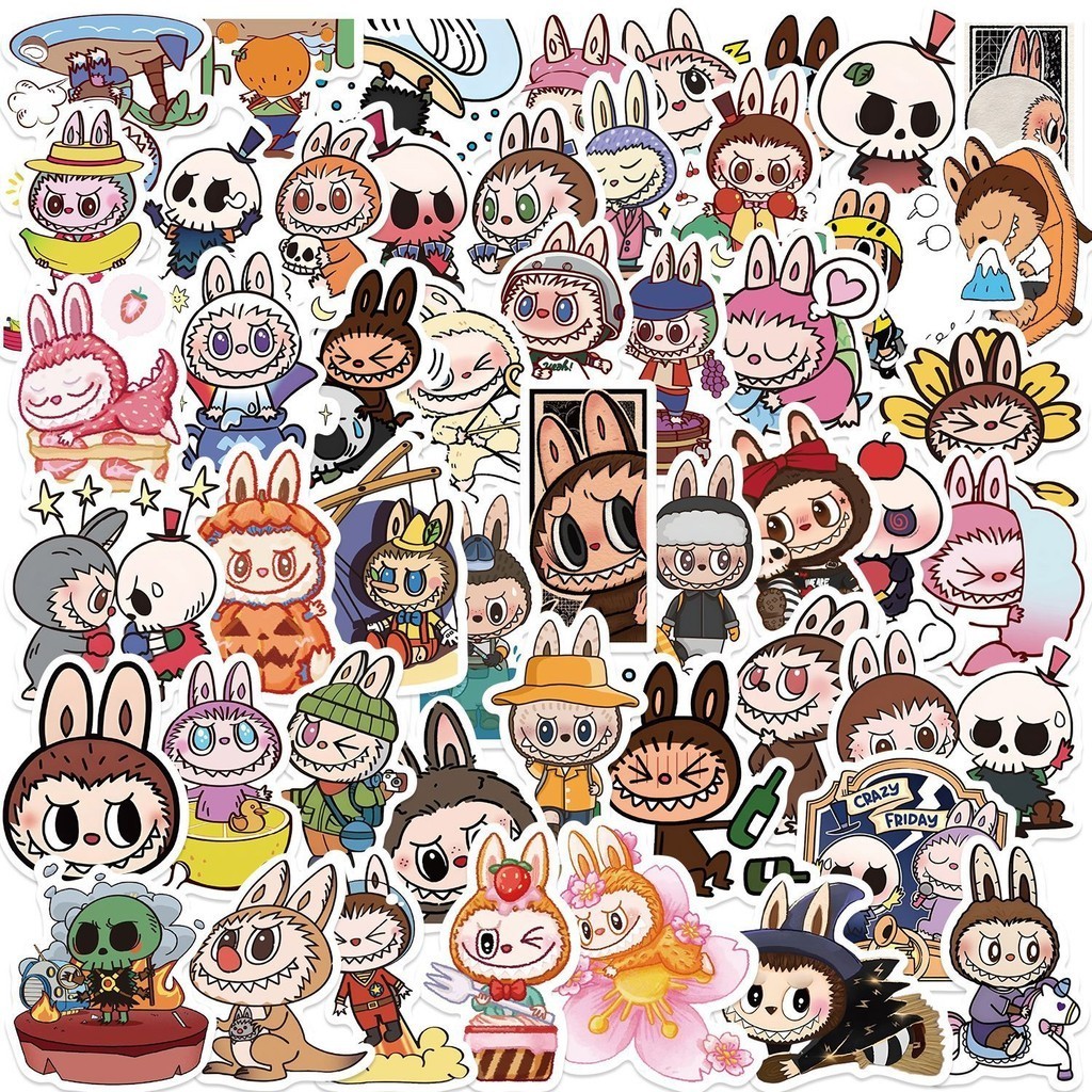 

50 Buah Stiker Grafiti Kartun Labubu Lucu DIY Ponsel Gitar Laptop Notebook Koper Cangkir Stiker Tahan Air Mainan Anak-anak