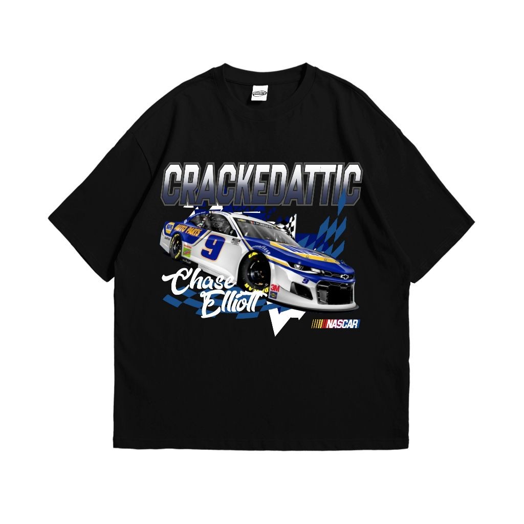 CRACKEDATTIC Baju Kaos Hitam Nascar Unisex Cotton Combed 24s - Nascar Chase Elliott