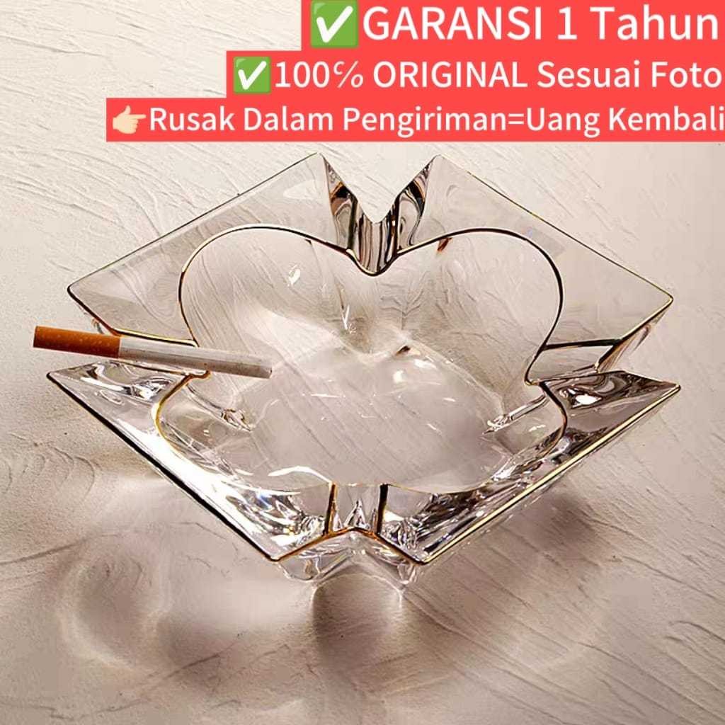 SHAFFSHOP GARANSI 1 TAHUN & READY Tempat Rokok / Asbak Rokok / Asbak Unik Kaca Bunga List Gold QL-85