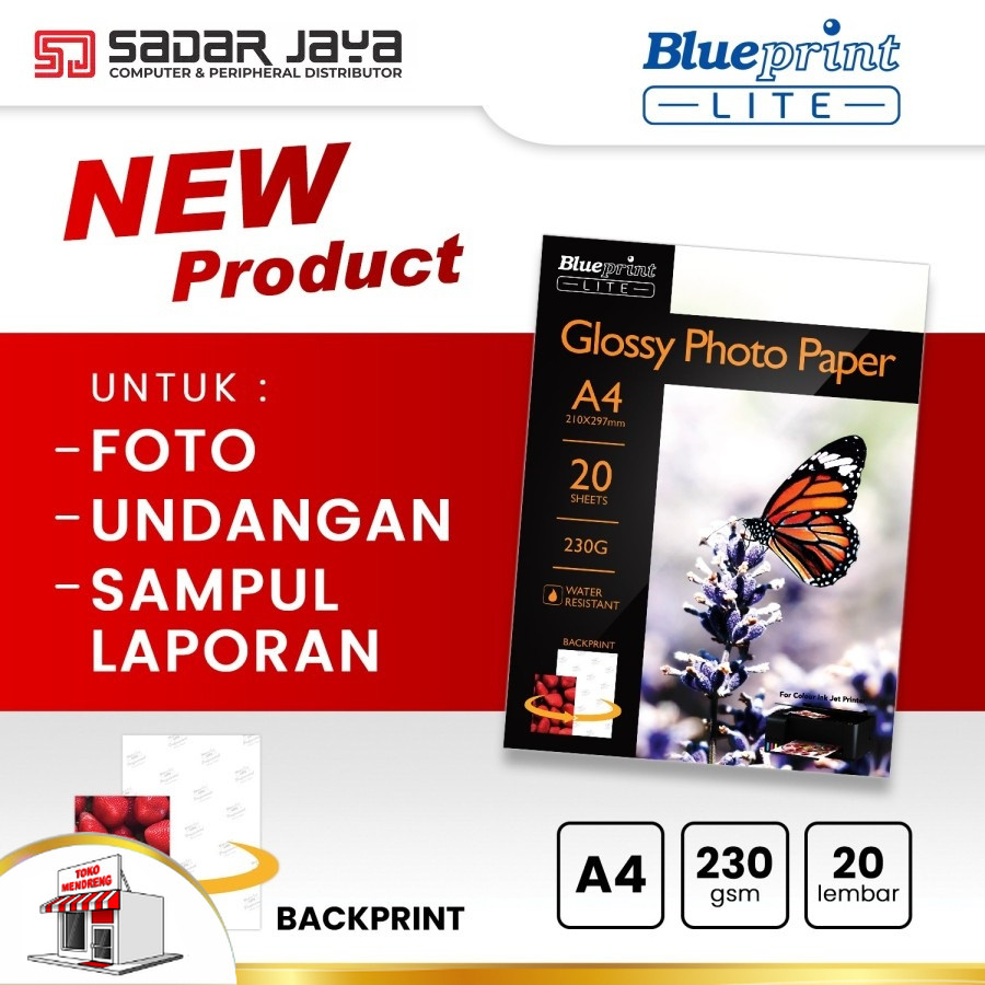 

Blueprint Lite Kupu Kertas Foto A4 Tebal 230 gsm Glossy Photo Paper Poto 10R