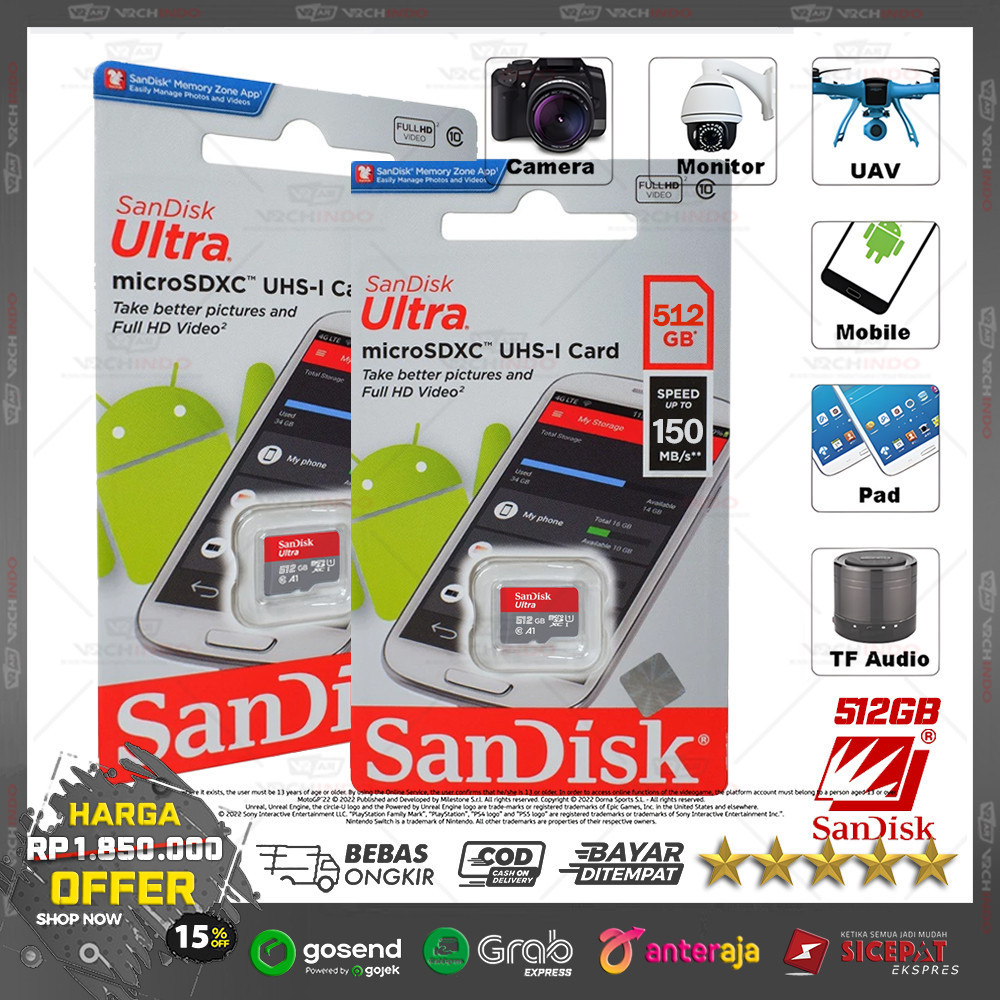 Micro SD 16GB / 32GB / 64GB / 128GB Sandisk Ultra A1 Class 10 Speed 150 Mbps Memory Card Original 