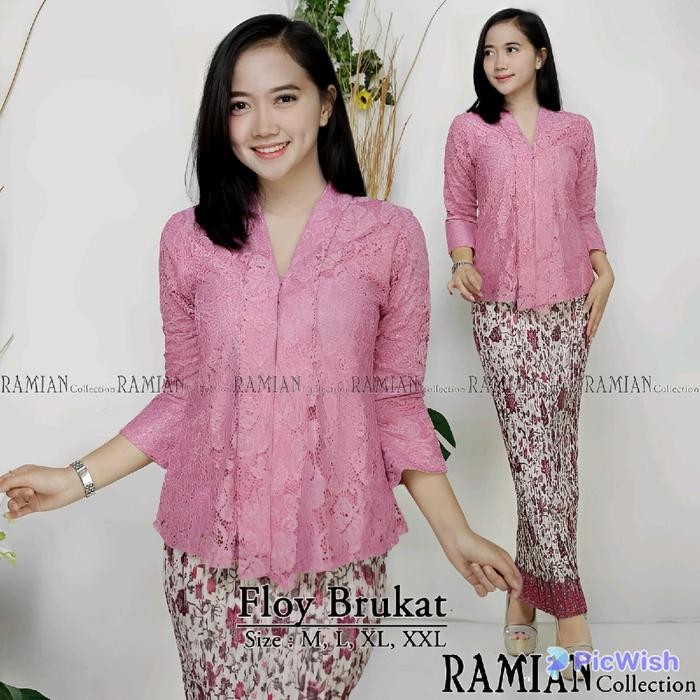 

Satu Stel Kebaya Brokat Modern Atasan Kebaya Kutubaru Floy Kartini Lengan 7/8 Baju Kondangan Dewasa - Marun, Setelan M