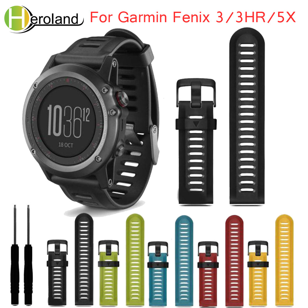 Wat Strap for Garmin Fenix 3 26mm Wat Strap Kit with tools Outdoor Sport Silicone  Watband for Garmi