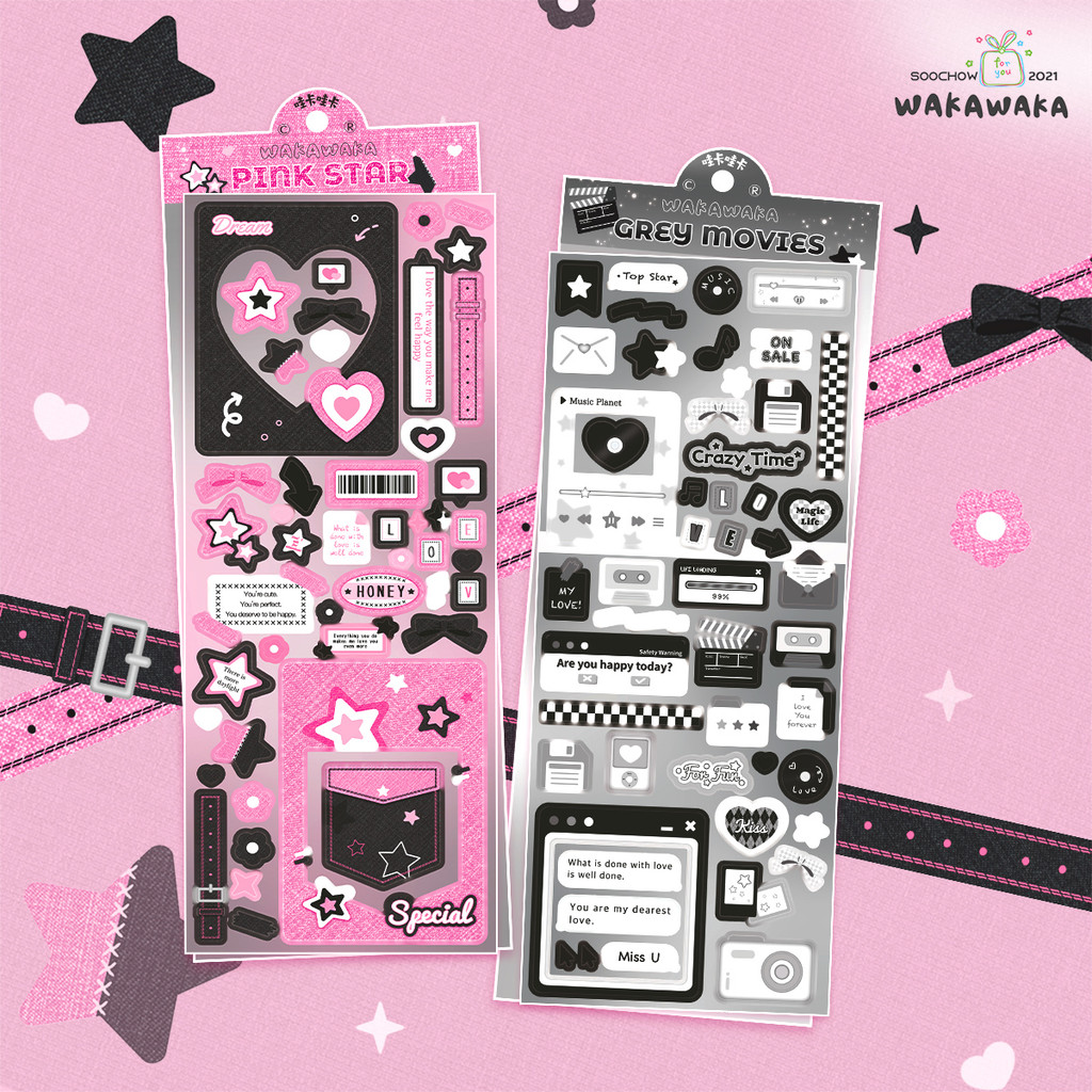 

Stationery Sticker DIY Material Decoration Korean Laser Guka Sticker Pink Black Dialogue Flakes Idol Card Deco Scrapbook