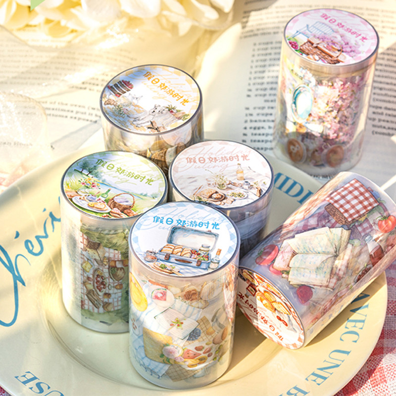 

1 Roll Sticker Tape 2m Spring Picnic Landscape Tape Handbook Stationery For DIY Hand Account Scrapbook Diary Die-Cut Tape