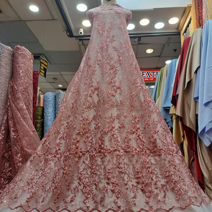 ✨LARIS✨ -kain tulle bordir merambat Kain tille payet bordir Bahan tille Brukat - Rose gold