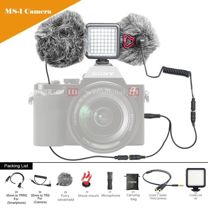 COSTA MS-1 Dual Shotgun Microphone Paket Vlogging For DSLR,Smartphone - MS-1 Camera by Blezzystore