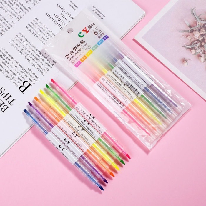

Alat Tulis Spidol Stabilo Panjang Highlighter Marker Warna Pastel Permanen Dua Sisi Bolak Balik Isi 6 In 1 Set Warna Double Side tip Fine 1mm Chisel 3mm CY [INT]