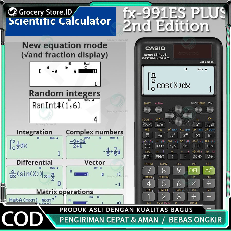 

Kalkulator Scientific Casio ilmiah FX-991EX/991ES-Plus Calculator Scientific Casio Kalkulator Casio Scientific 417 Fungsi/Dua Sumber Tenaga Baterai Dan Tenaga Matahari/40 Konstanta Rumus